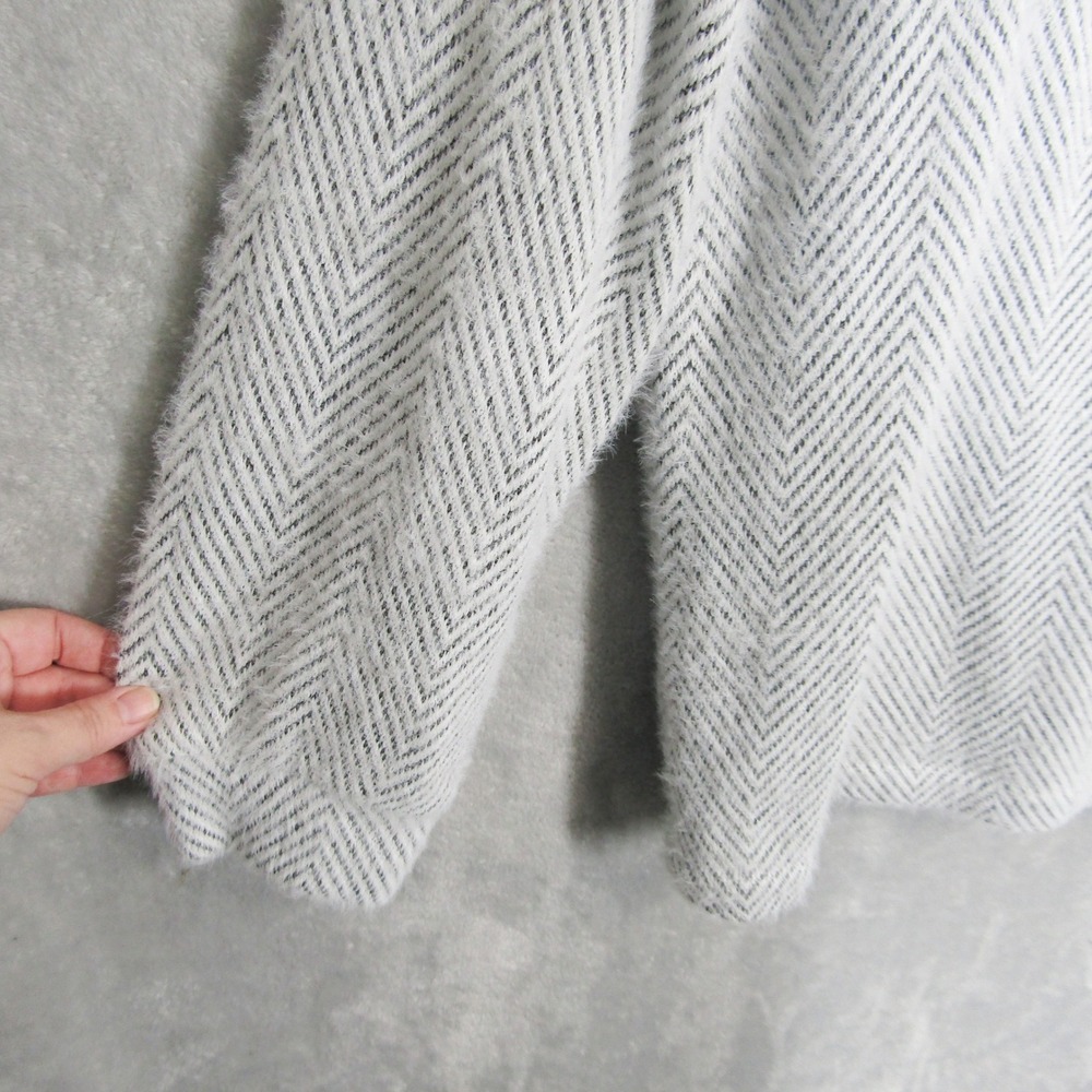 Lou & Grey Womens Large Cowl Neck Fuzzy Herringbone Pullover Sweater White Black - Picture 5 of 10